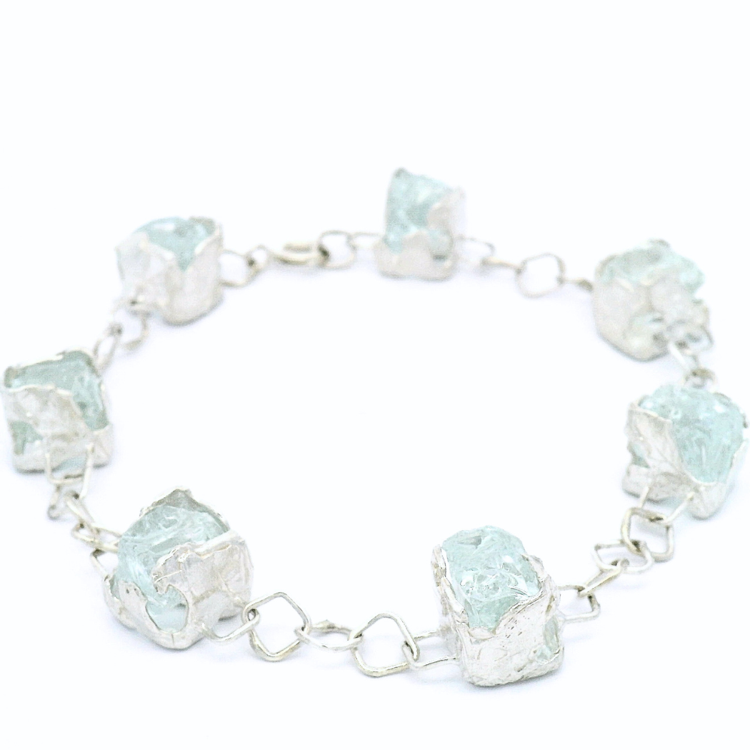 Sterling Silver Bus Stop Glass 7 Charm Bracelet, view 3