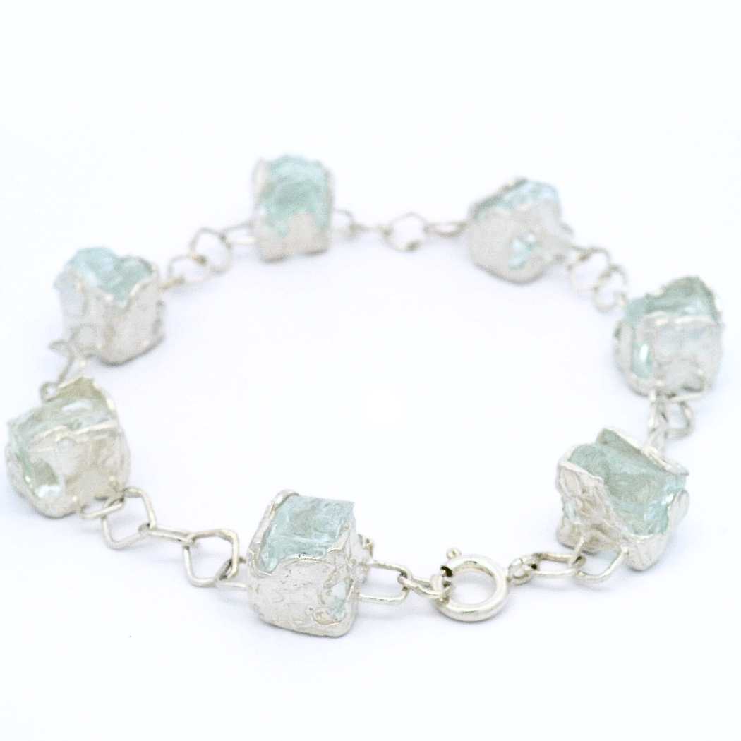 Sterling Silver Bus Stop Glass 7 Charm Bracelet, view 4