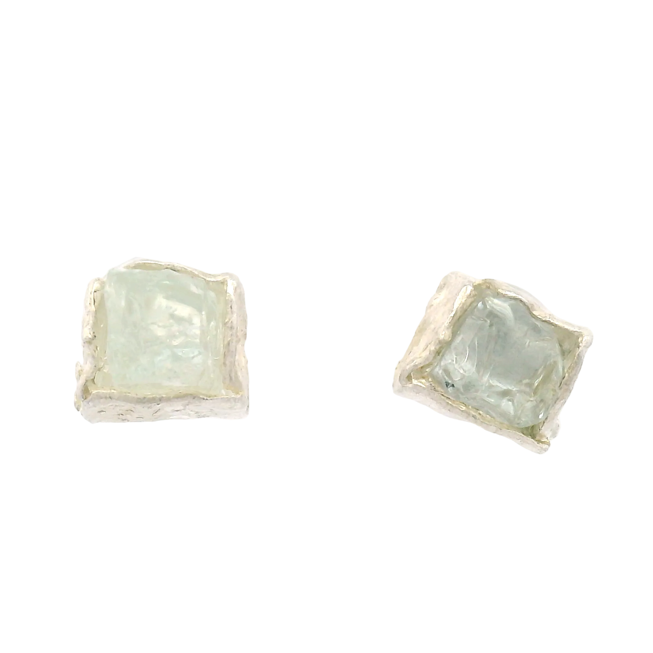Silver Bus Stop Cube Stud Earrings, view 2