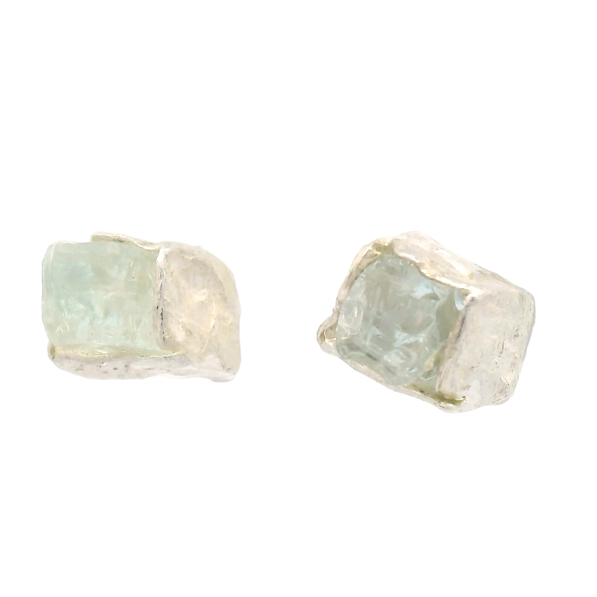 Silver Bus Stop Cube Stud Earrings, view 3