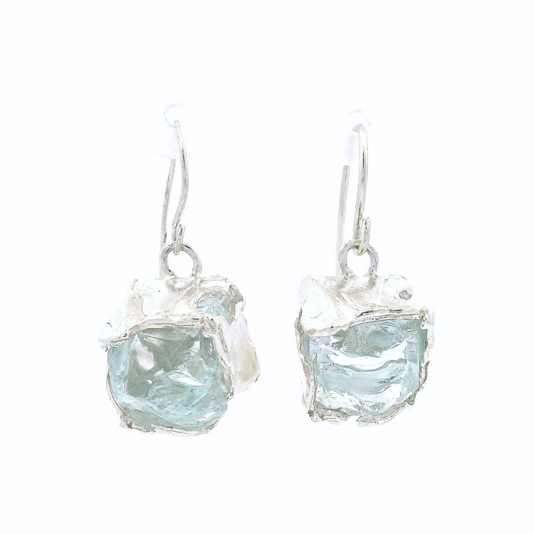 Sterling Silver Bus Stop Glass Earrings in recycled silver and reclaimed glass