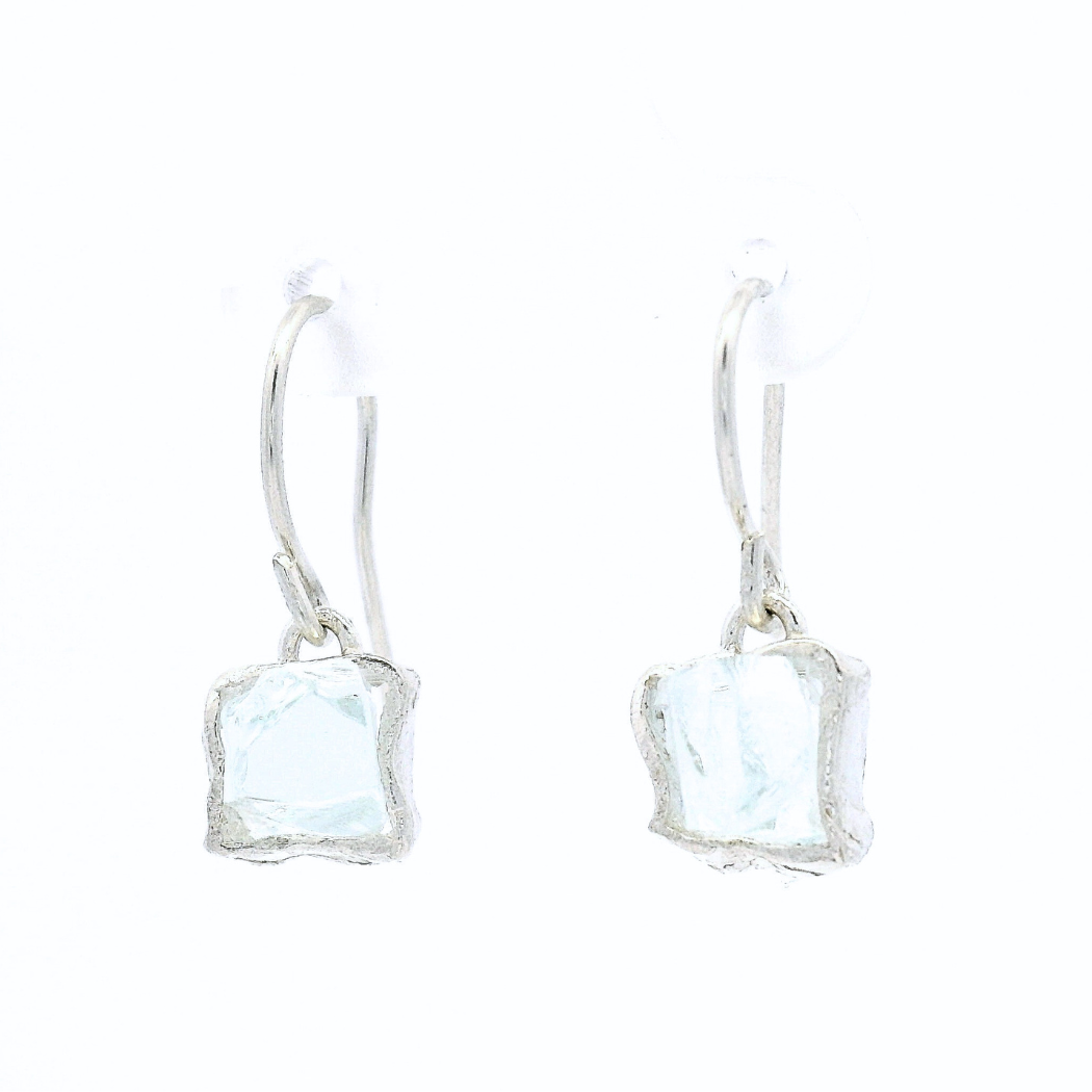 Sterling Silver Short Bus Stop Glass Earrings, view 3