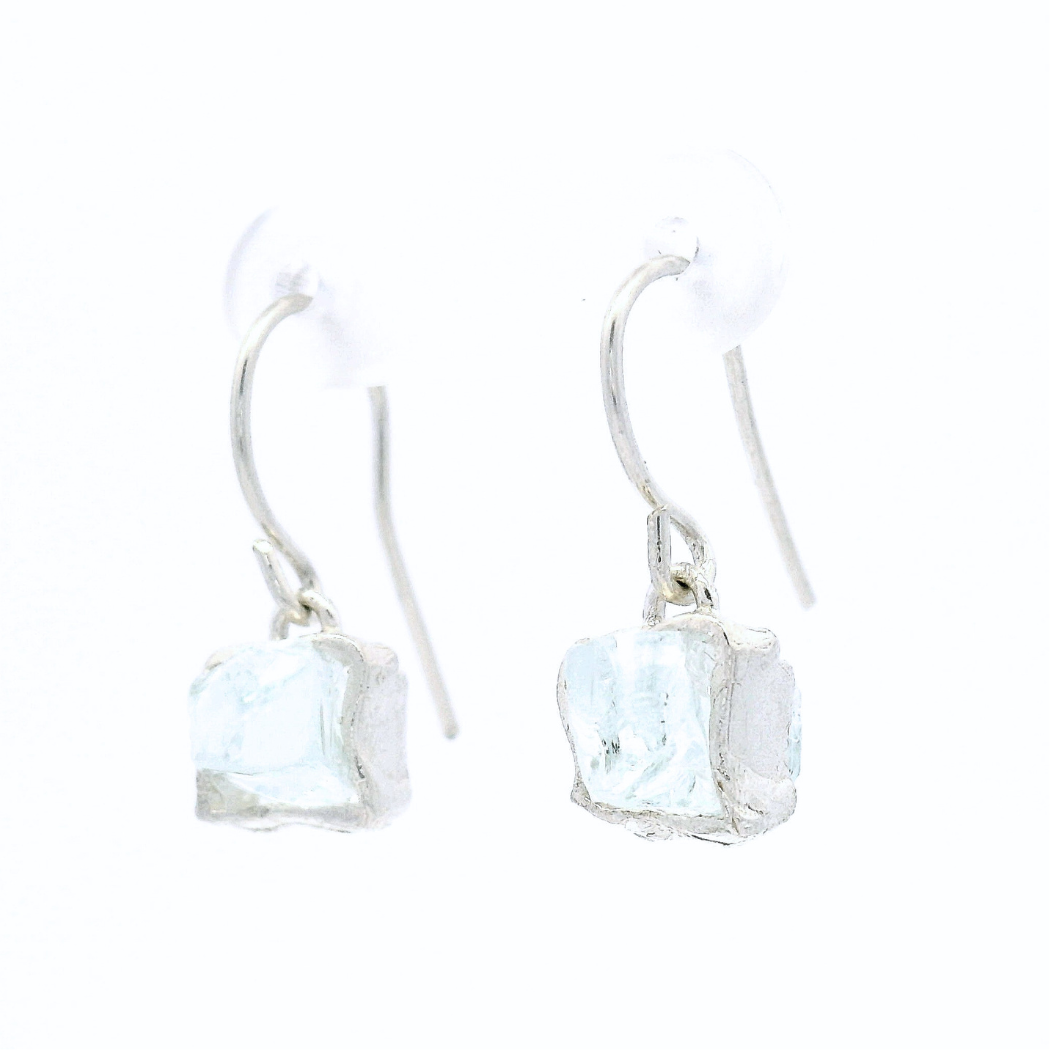 Sterling Silver Short Bus Stop Glass Earrings, view 4