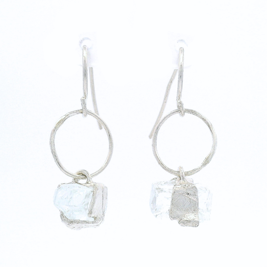 Sterling Silver Bus Stop Glass Hoop Earrings in recycled silver and reclaimed glass
