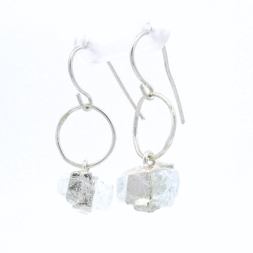 Sterling Silver Bus Stop Glass Hoop Earrings, view 2