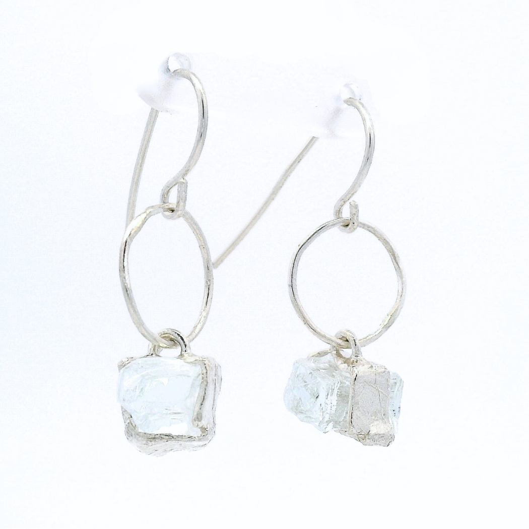 Sterling Silver Bus Stop Glass Hoop Earrings, view 3